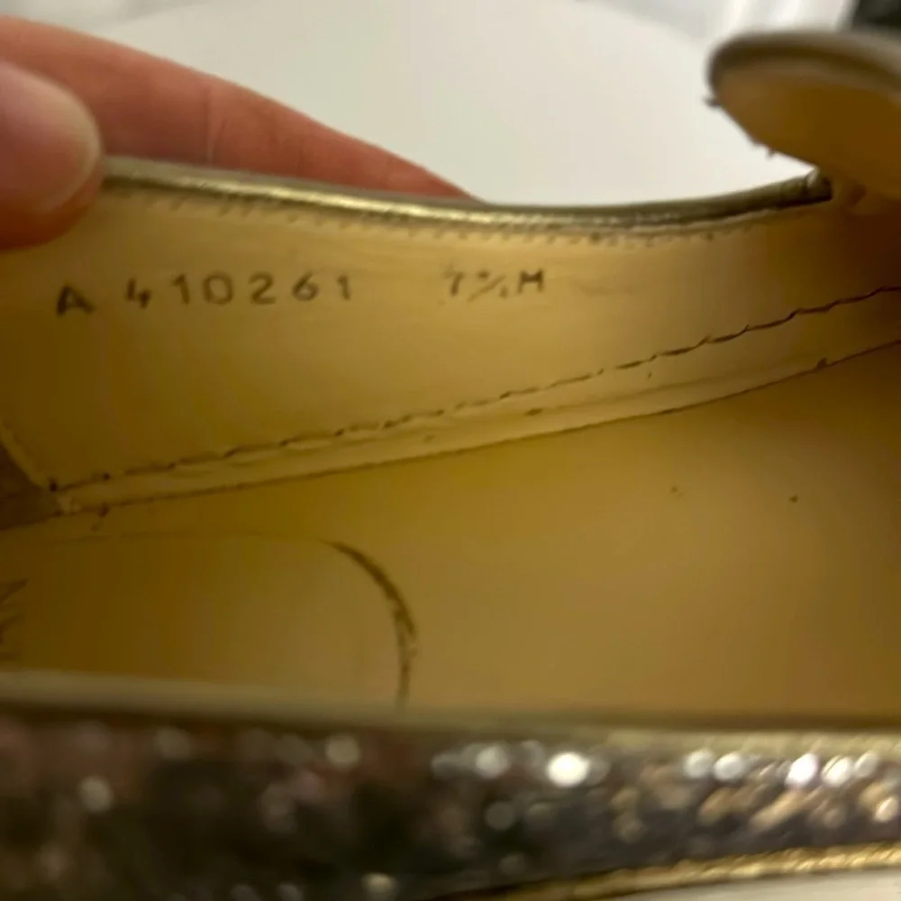 Stuart Weitzman Biarritz Glitter Slip-On Sneakers / Loafers Gold-Silver Sz 7.5